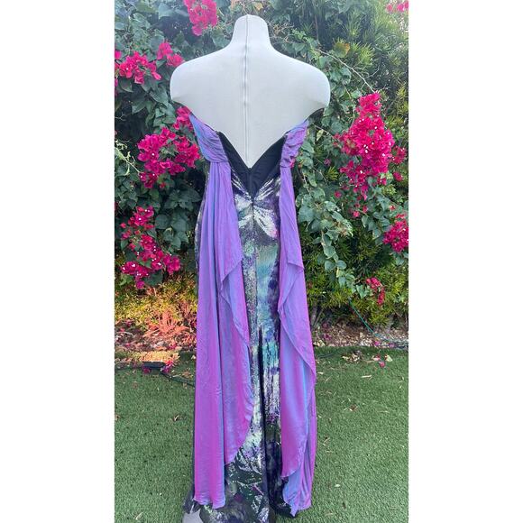 Rene Ruiz Women Strapless Dress |Size 4 | Purple Multicolor Sequin Evening Gown - Picture 4 of 9
